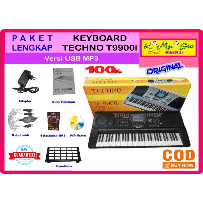 Paket lengkap Keyboard upgrade USB MP3 bluetooth kabel midi flashdisk Techno T9900i T 9900 T-9900i