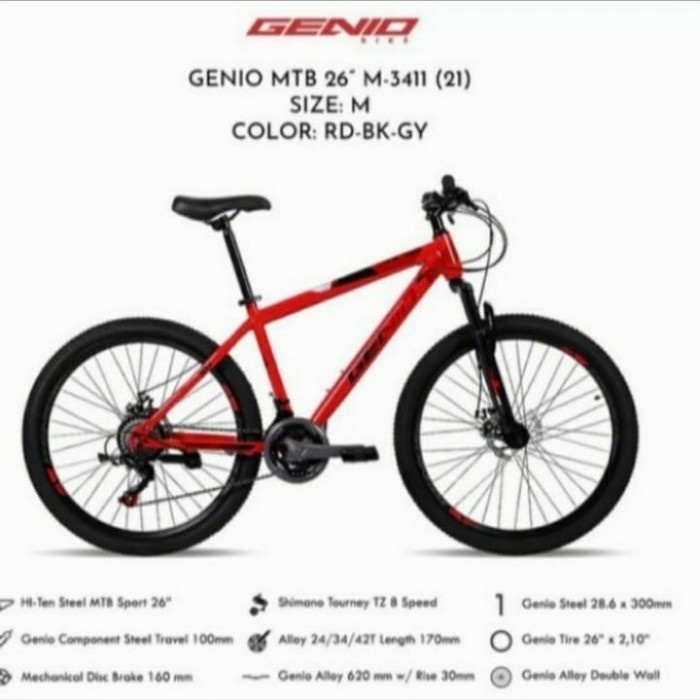 SEPEDA MOUNTAIN BIKE MTB GENIO 26 M3411 3x8 SPEED (RED)