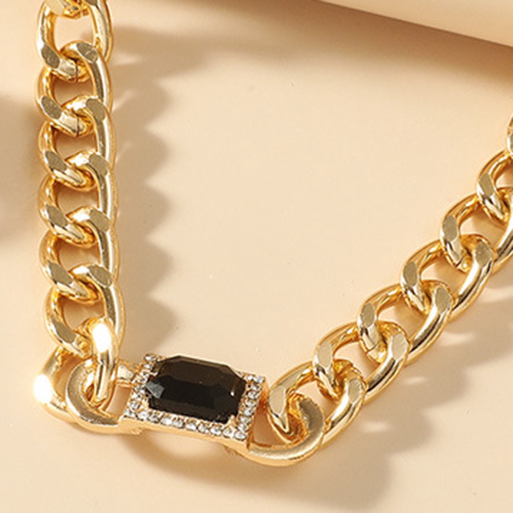 Hu Hu Hu Hu Hu Alat Bantu Pasang Kacamata♡ 2pcs / Set Kalung Rantai + Anting Gantung Panjang Tusuk Gaya Hip Hop Motif Geometri Aksen Batu Permata Imitasi Untuk Wanita