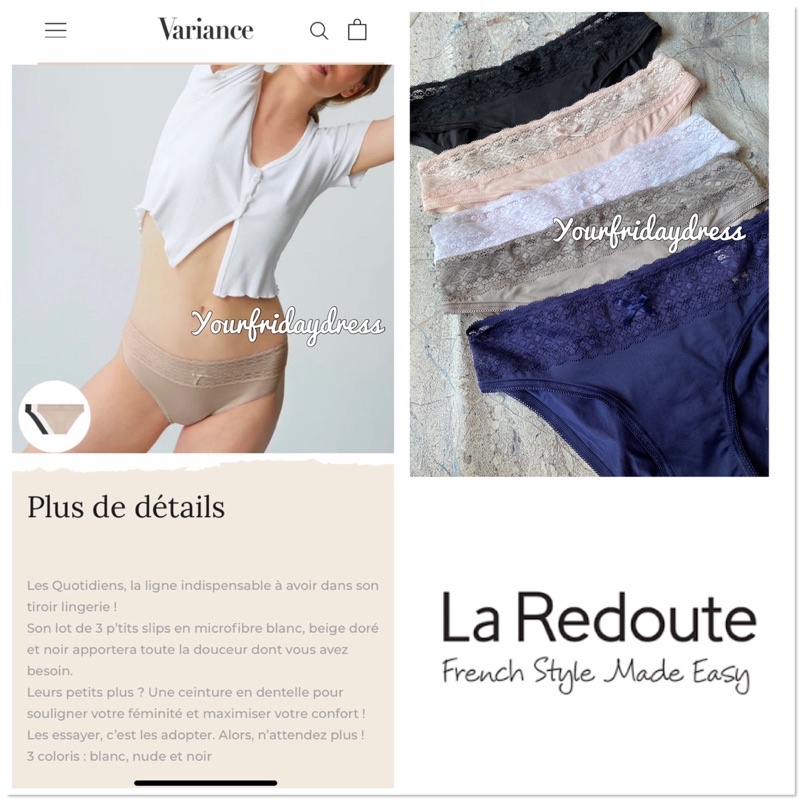 Les Quotidiens La Redoute Variance French Style Lingerie Stretch Cotton Lace  panty Celana Dalam Min