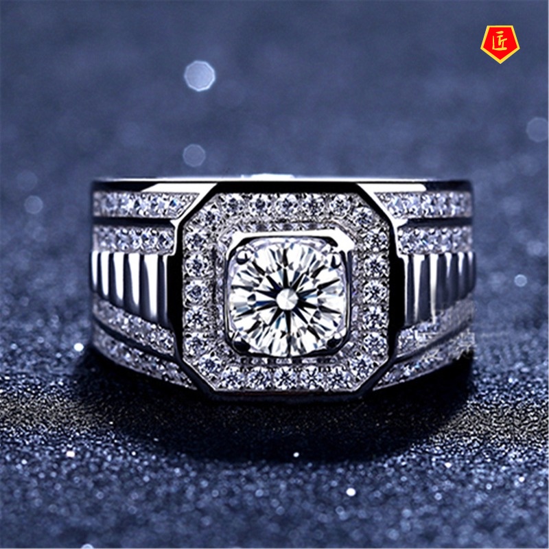 [Ready Stock]Creative Domineering Men's Micro-Inlaid Moissanite Ring