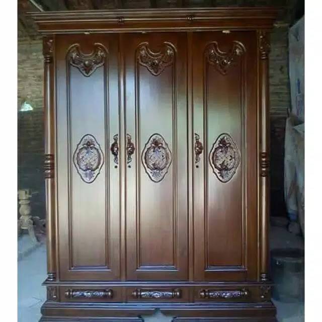 Almari pakaian kayu jati 3pintu