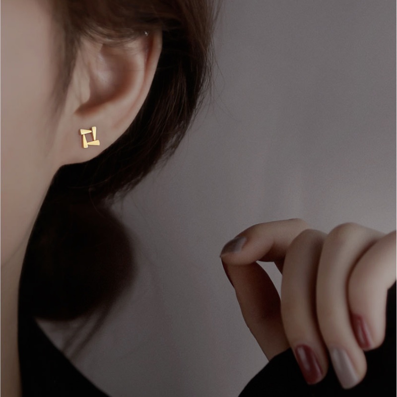 We Flower Anting Stud S925 Silver Bentuk Segitiga Persegi Geometris Hollow Minimalis Untuk Wanita