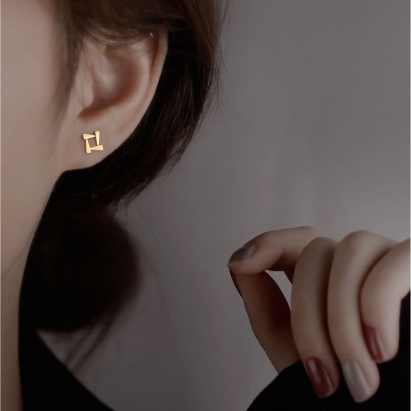 Papaozhu Chic s925 Perak Geometris Segitiga Square Stud Earrings Untuk Wanita Perempuan Korea Fashion Earring Perhiasan