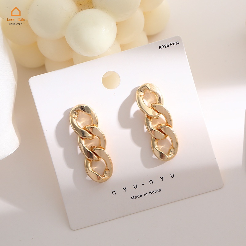 [Harga Grosir]Anting Hoop Rantai Menjuntai Liontin Prismatik Bahan Logam Gaya Elegan Untuk Aksesoris Pengantin Wanita/Hot Sale