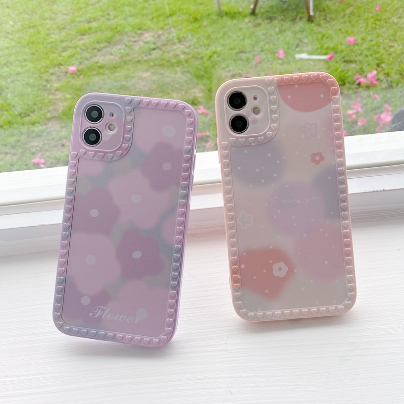 Nice Purple Flowers Mirror Soft Case OPPO A1K Realme C11 C20 C20A C2 C15 C12 Narzo 20 C25 C21 C21Y 5 5S 5i C3 Casing VIVO V20 Pro Y21 Y21S Y33S Y51 V21 V20 SE Y51A Xiaomi Redmi Redmi 9A 9C Note 8 Pro