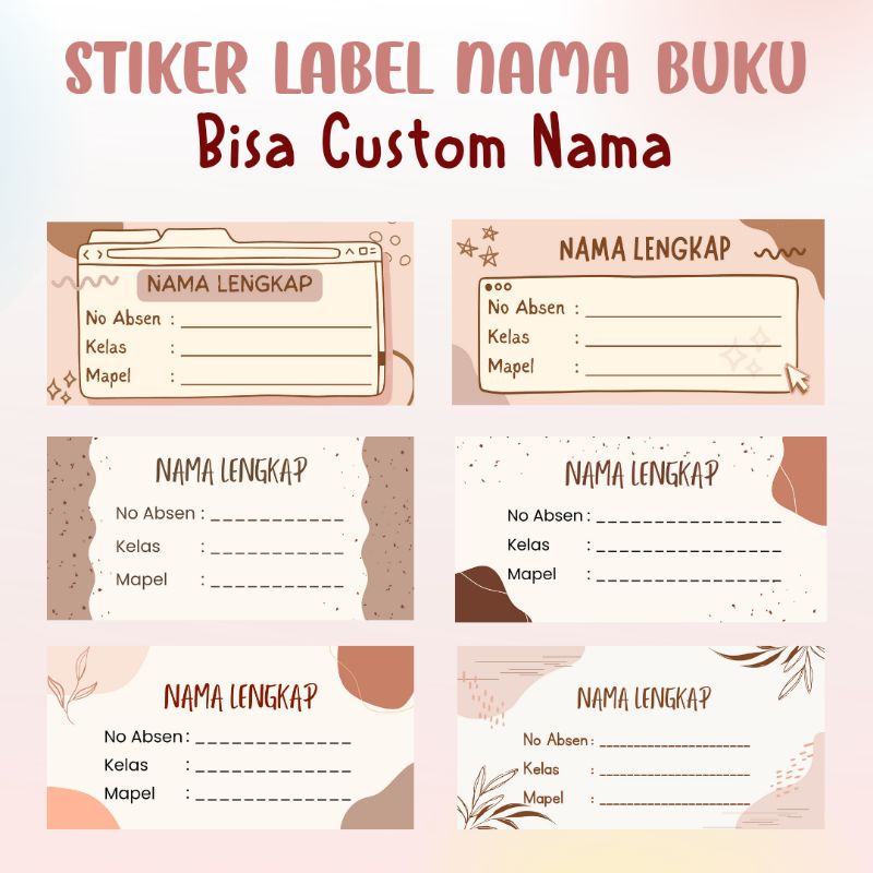 Jual Sticker Label Nama Buku Aestetic | Custom Nama | Perlengkapan