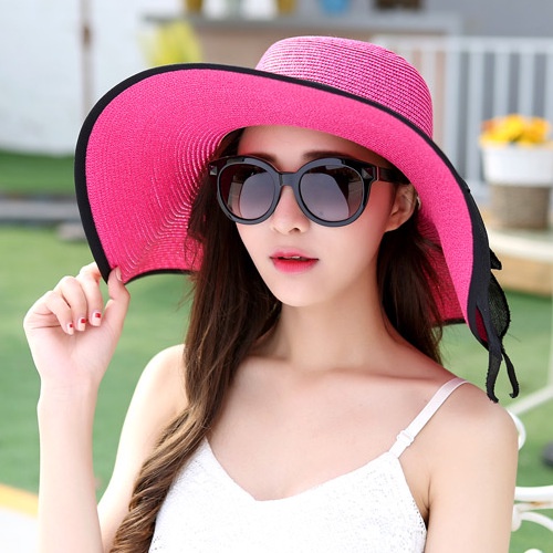 Topi pantai korea lebar anti panas straw hat summer hat pengehalang sinar UV matahari