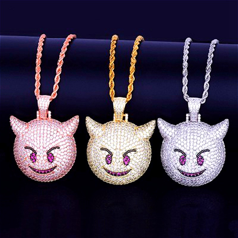 Kalung Liontin Devil Kecil 3 Warna Aaa Cubic Zirconia Gaya Hip Hop Untuk Pria