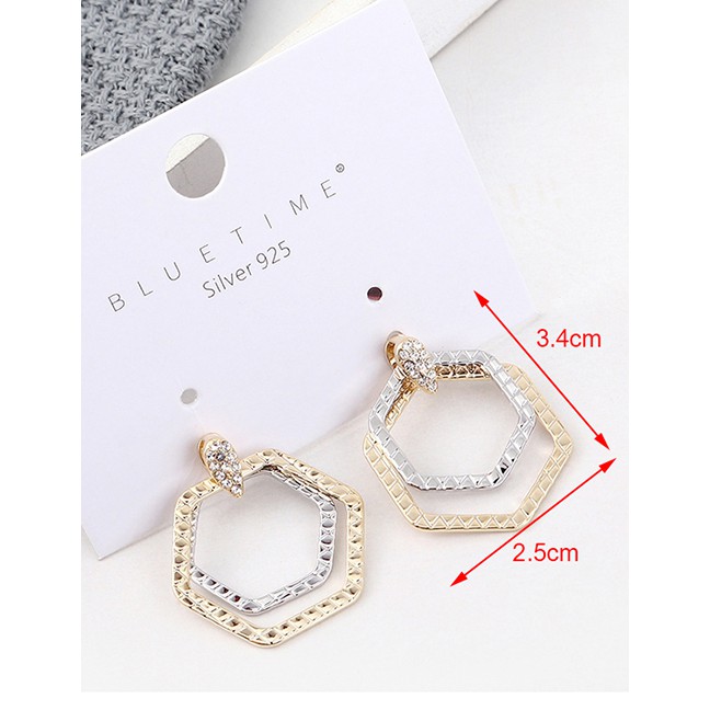 LRC Anting Tusuk Fashion Gold Plated Gold Oval Hollow S925 Silver Needle Stud Earrings Y62326