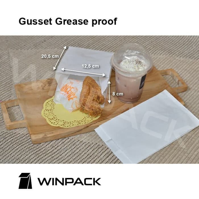 

Kantong Kertas Makanan Putih Anti Minyak Gusset 13 x 20 x 8cm || Greaseproof Food Grade Paper Bag