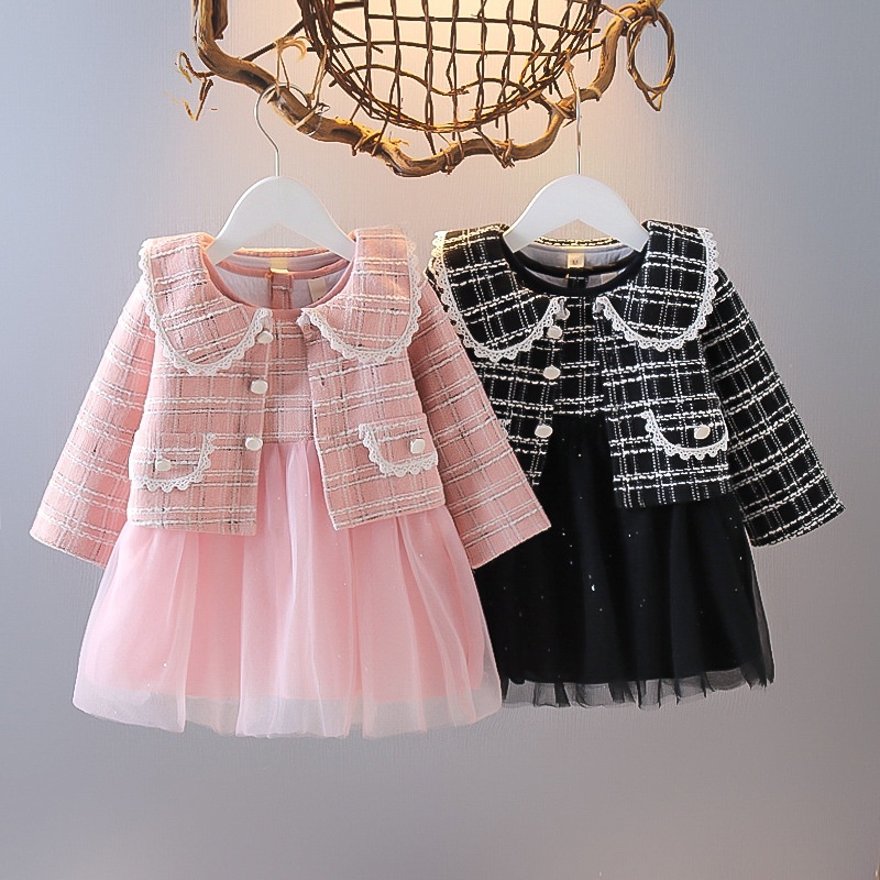 X01 NEW Set Dress dan outer anak perempuan motif kotak-kotak