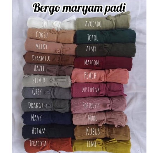 Hijab Bergo Maryam PLISKET PADI premium jilbab maryam pleated full Lidi padi cerutty premium-1