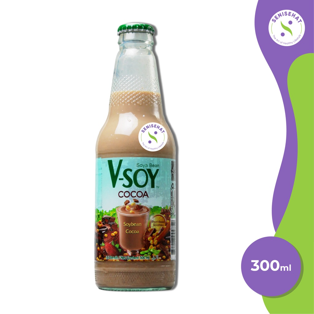 Vsoy Cocoa Soy Milk 300 ml Glass Bottle/Susu Kedelai/Susu Kedelai Coklat/V-Soy/V Soy/Senisehat