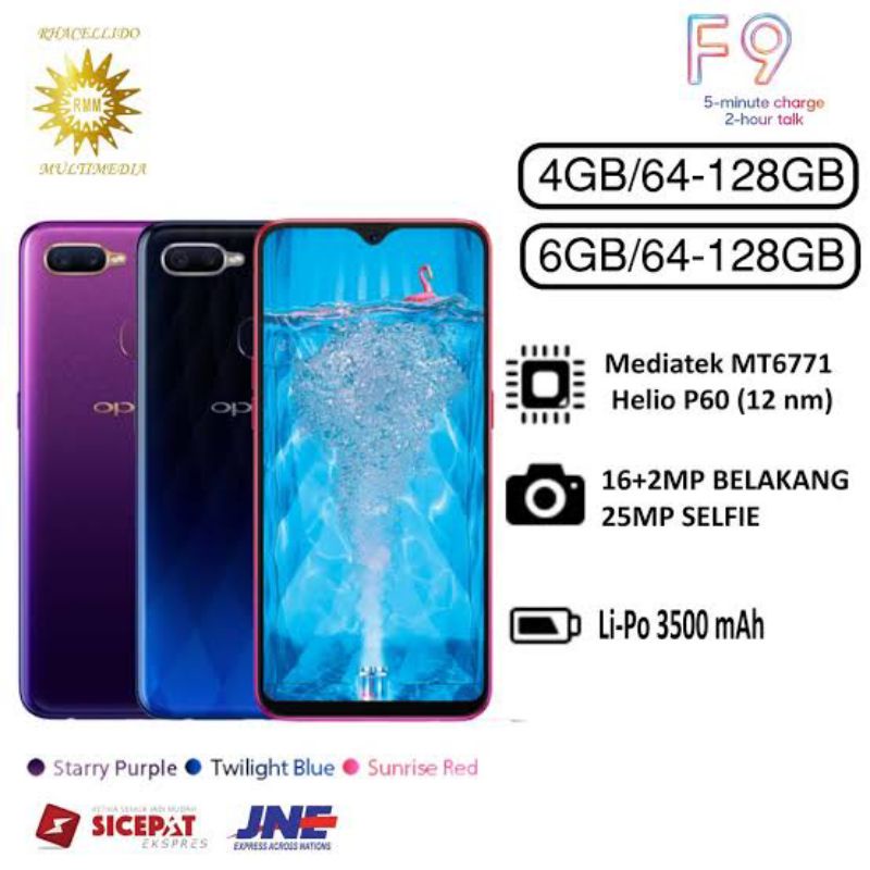OPPO F9 BARU [6/128GB] VOOC FLASH CHARGING - NEW SEGEL BOX GRESS