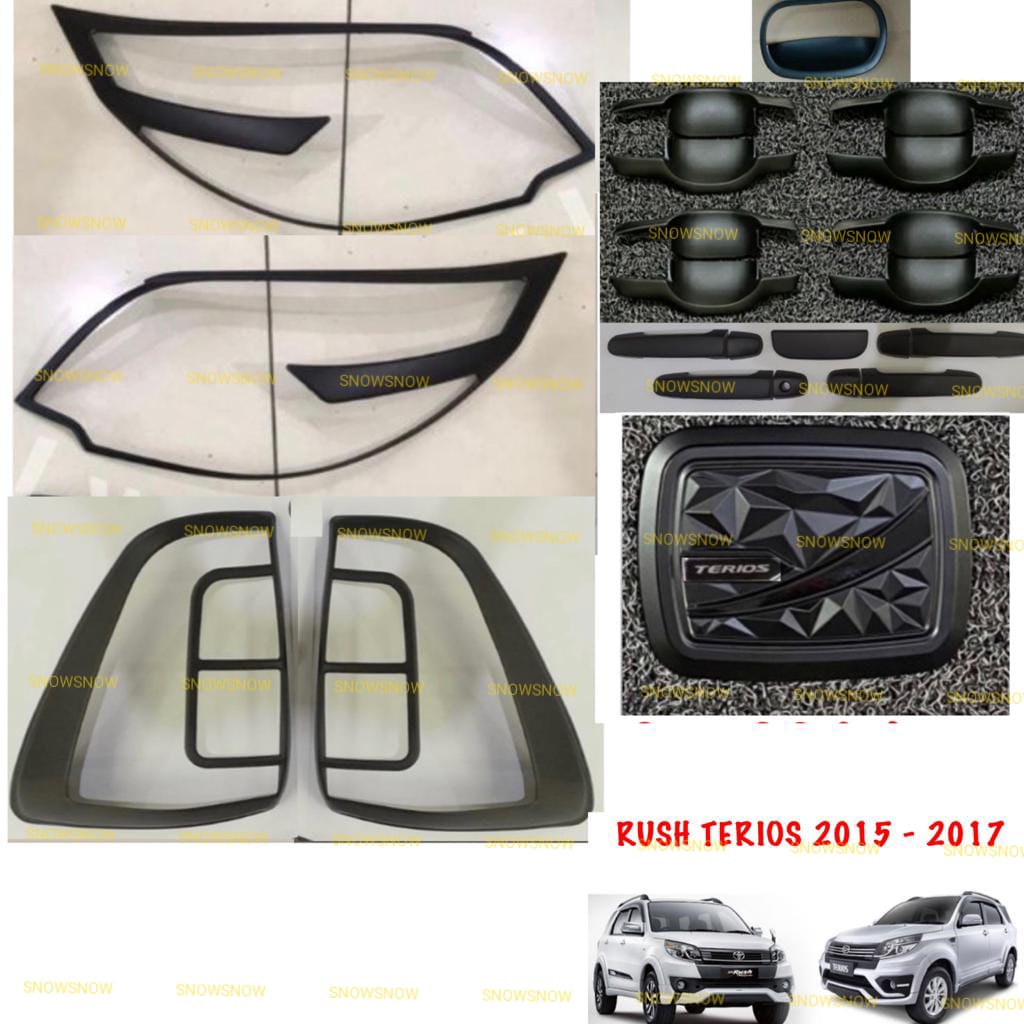 Paket Garnish Depan Belakang Outer Handle Tank Cover New Rush Terios 2015 2017 Sporty Hitam Chrome