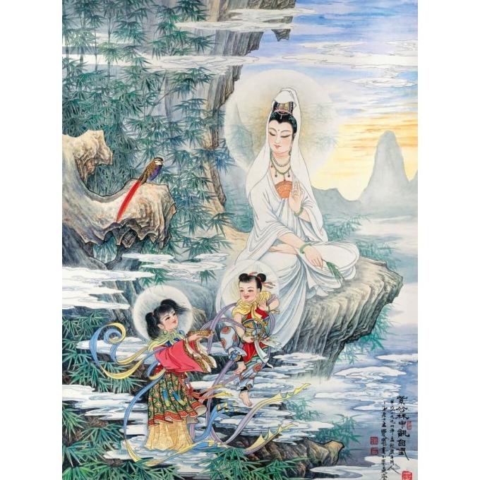 Art Repro Digital Gambar Lukisan Dewi Kwan Im anak Goddess God Metta