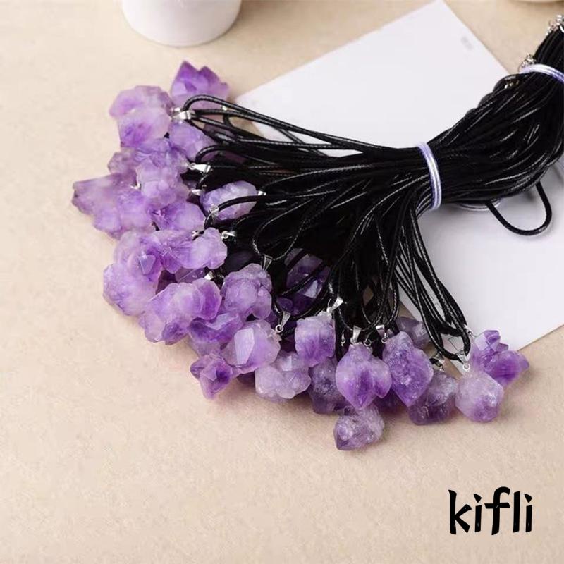 Kalung Liontin Batu Amethyst Kasar Alami DIY Untuk Pria Dan Wanita