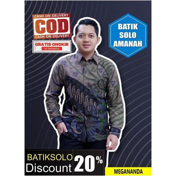 MEGANANDA KEMEJA BATIK SOLO PRIA LENGAN PANJANG FULL FURING ATASAN BAJU PREMIUM MODERN BATIK INDONES