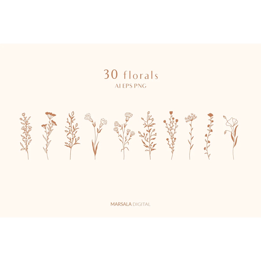 Floral Line Drawings Logo Elements