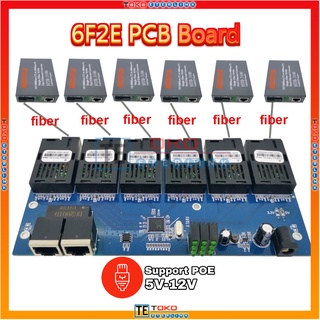 【Support POE】20KM 6F2E  Fiber Optical PCB Board Single Mode  6 SC fiber Port dan 2RJ45 10/100M 5V-12V power input