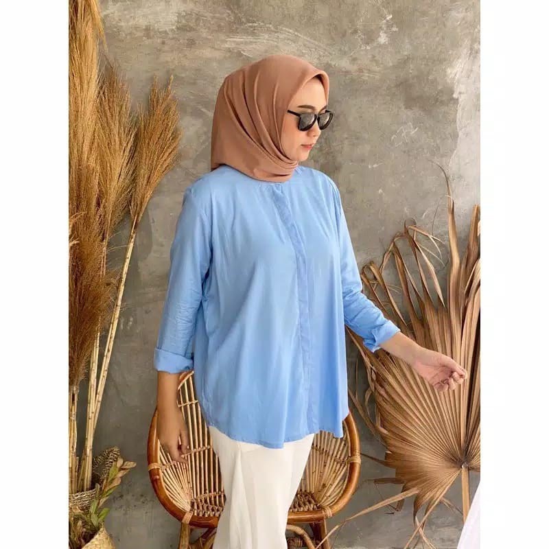 KEMEJA BASIC / KEMEJA DIAN / COMFY SKOLDER / KEM BASIC / KEMEJA POLOS-BLUE