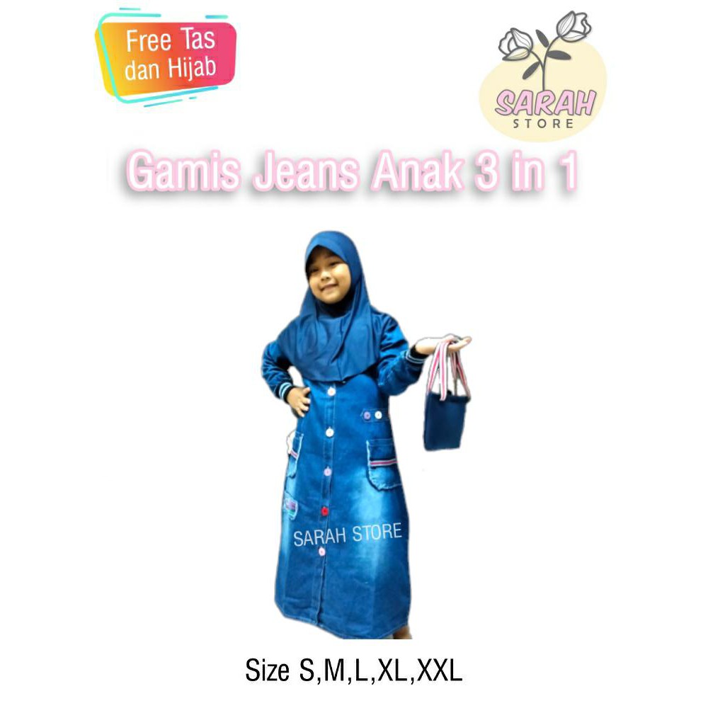 Baju Muslim Anak Perempuan usia 4 - 11 tahun (Fre Jilbab &amp; Tas )