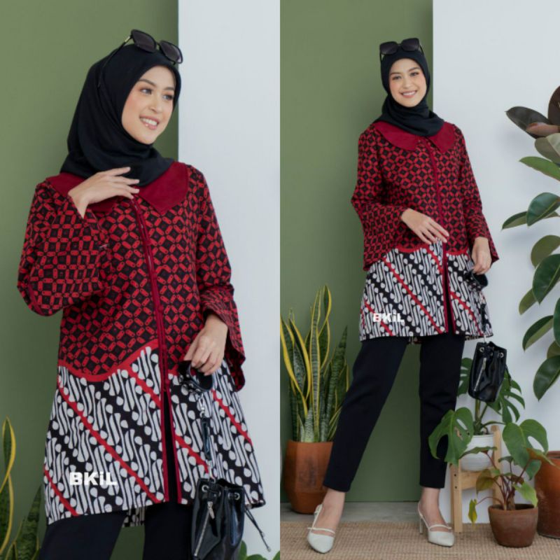 Batik Alina Baju Batik Wanita Modern Atasan Batik Kerja Wanita Tunik Batik Kantor Seragam Batik M L XL XXL