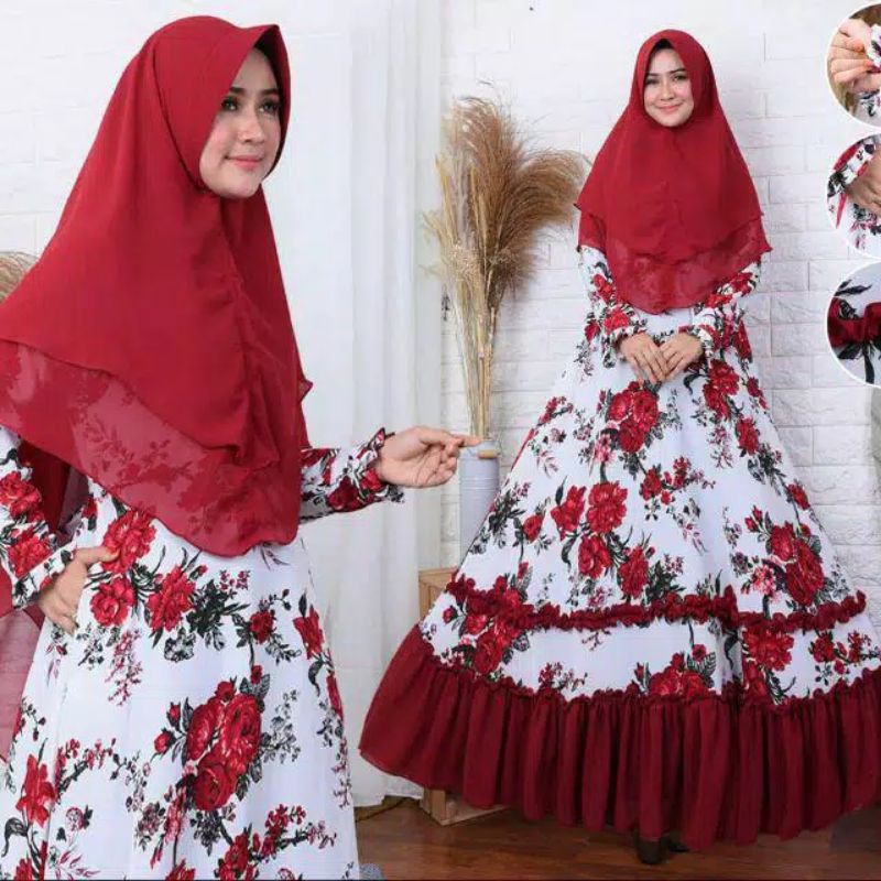 gamis syari monalisa premium mewah ld112 pb140 hight quality plus khimar ceruty syari rempel