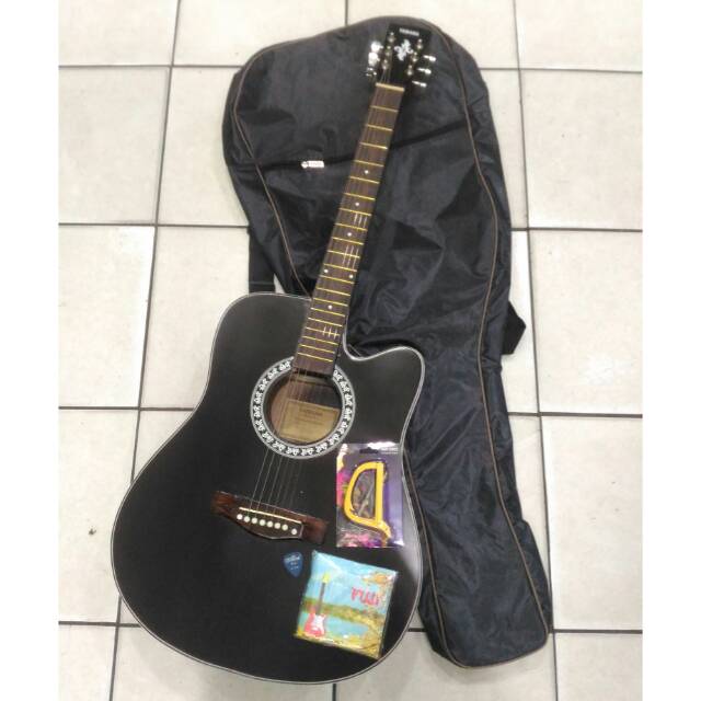 Gitar yamaha jumbo hitam dop paket murah hemat