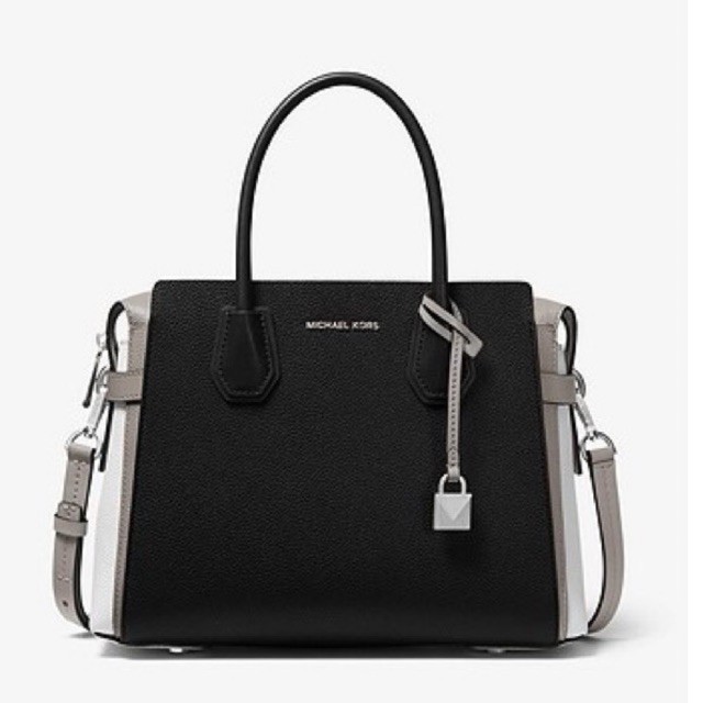 MICHAEL KORS Mercer Medium Tri-Color Pebbled Leather Belted Satchel MK