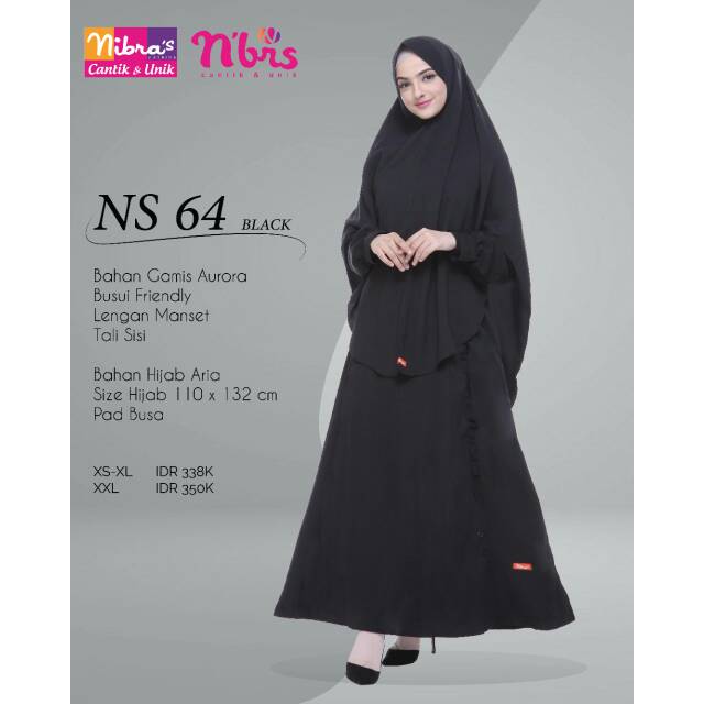 SALE 30%  Gamis Set Hijab NIBRAS NS-64 Hitam | Gamis Syar'i Umroh | Gamis SyariHaji | Distributor