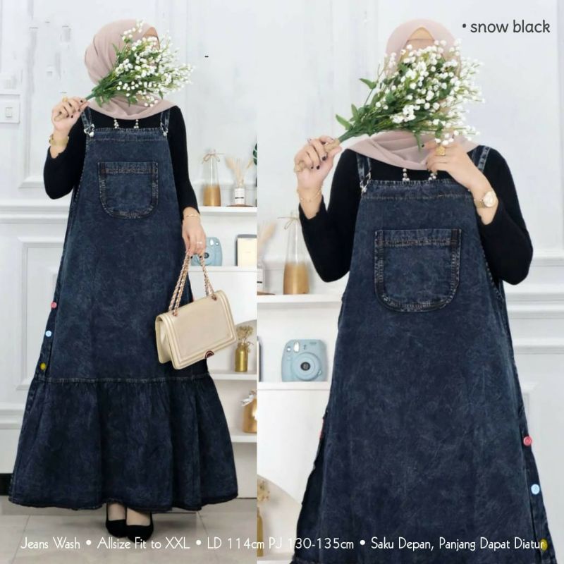 Sara Overall Jeans Cewek JUMBO Fit XXL LD 114 Baju Kodok Rok Panjang Wanita Dewasa Big Size Cod