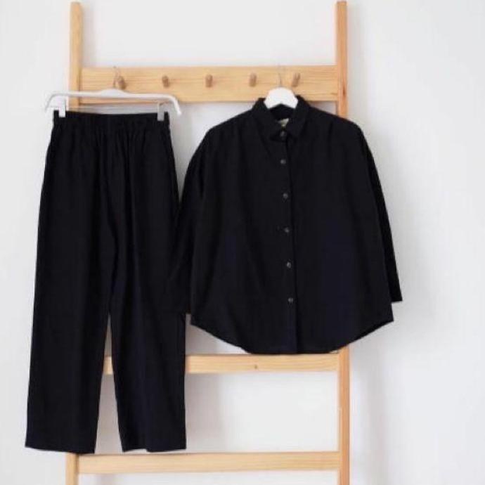 Big Sale ONE SET WANITA CRINCLE AIR FLOW  // STELAN KEMEJA WANITA/SET BLOUSE WANITA FULL KANCING