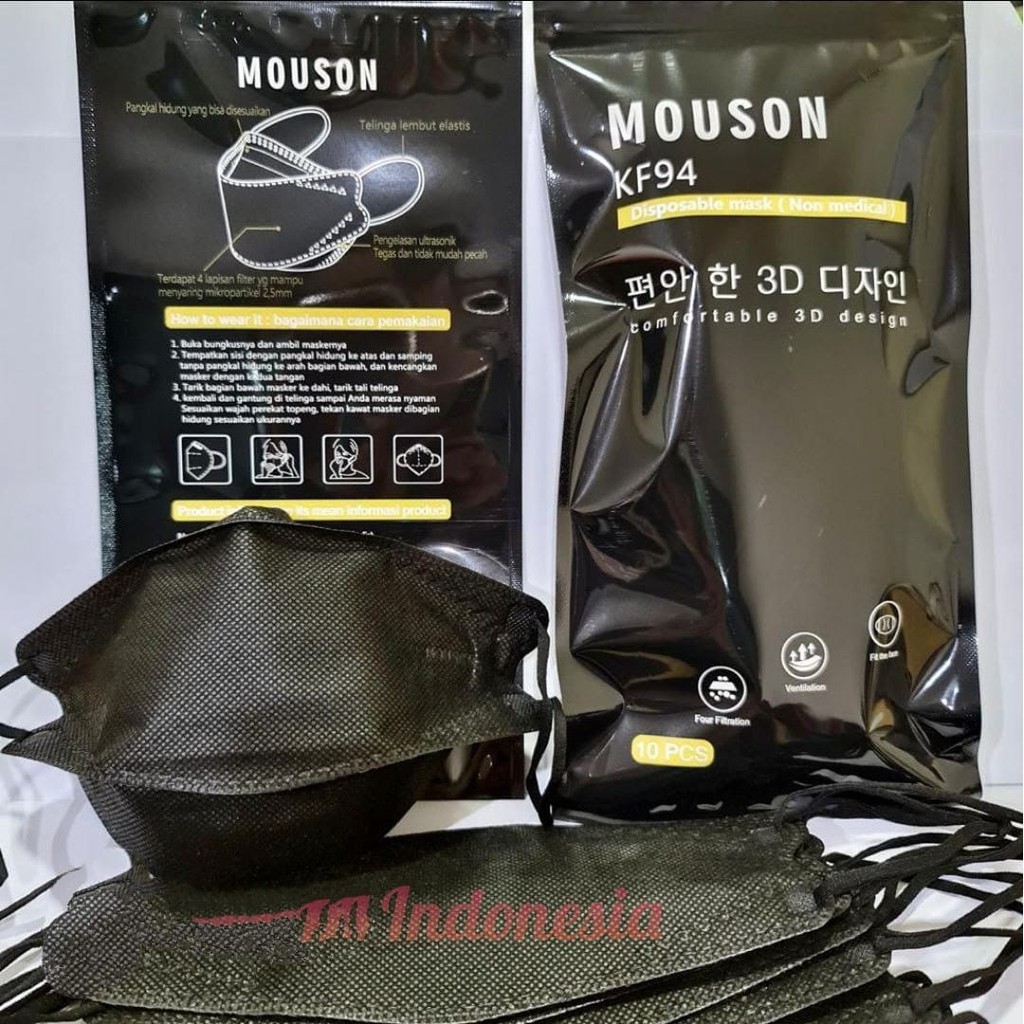 KF94 / MOUSON / NON MEDICAL / 10PCS / ABU / HITAM / PUTIH