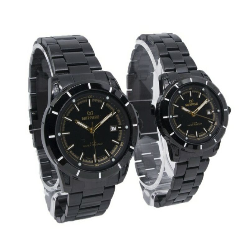 jam tangan couple;MIRAGE M8713BRP-Lhitam full~ORIGINAL WATER RESISTANT~TGL~STAINLEES