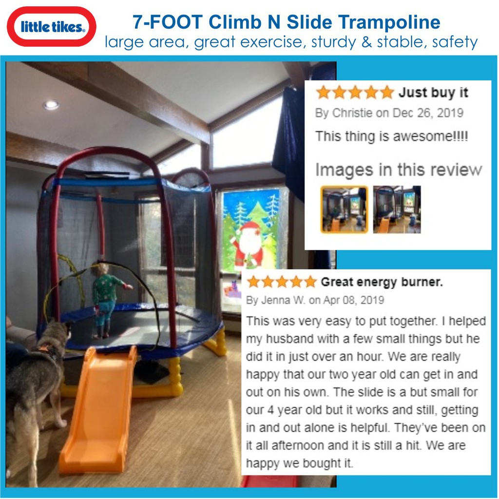 Trampolin 7ft Perosotan Little Tikes 7 foot Climb N Slide Trampoline jaring net mainan olahraga anak