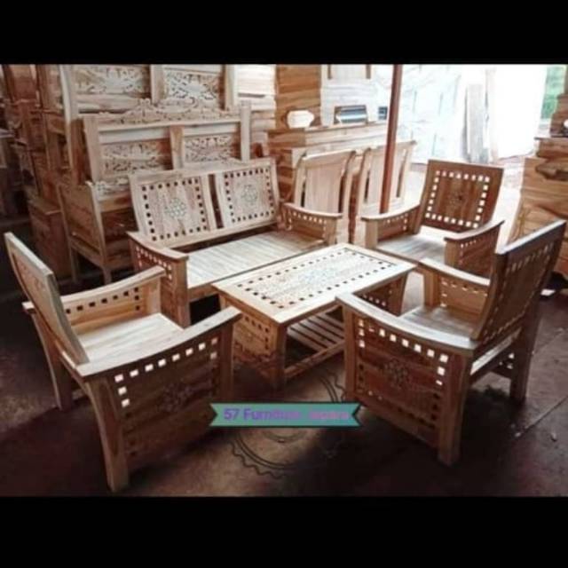 Kursi 2111 + 1 Meja Ukiran Jepara Meja Kursi Unik Ruang Tamu Jati Mentahan