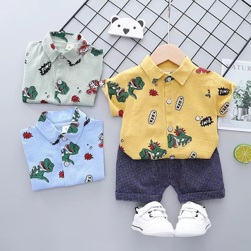 DinoDino BAJU KEMEJA IMPORT SETELAN ANAK LAKI TREX POW DINOSAURUS KARTUN LUCU BAYI COWOK UMUR 0 6 BU