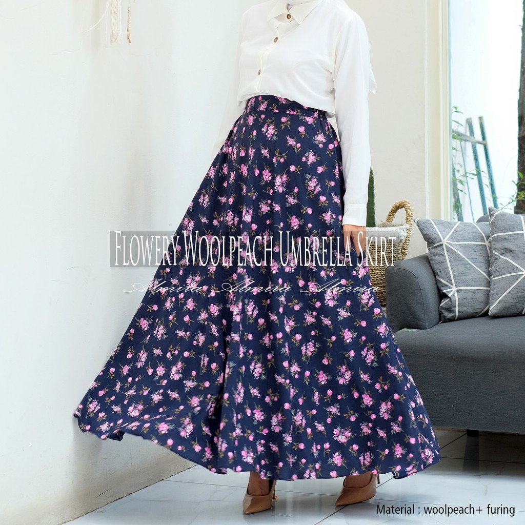 Rok Panjang Wanita Payung Muslimah  Motif Bunga Flowery  Wolfis  Umbrella Skirt Griyaraditya Almira