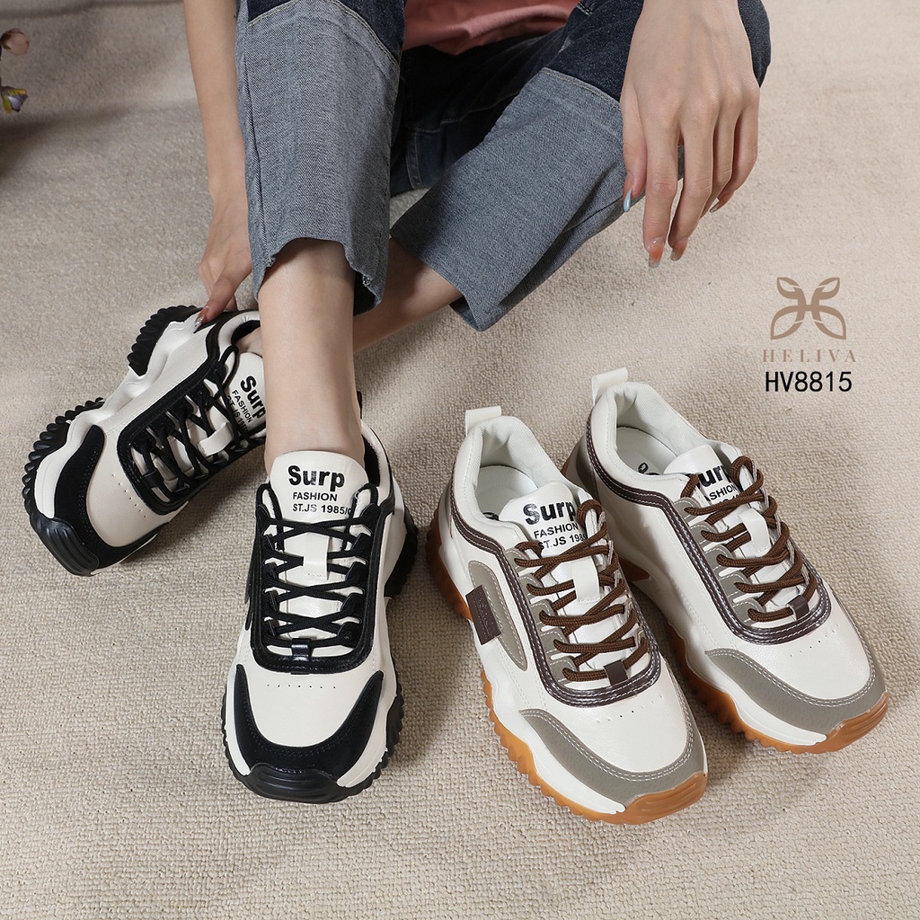 HELIVA TITANIA Sneakers Sport Tali Anti Slip Shoes Sol 5,5cm Bahan Kulit HV8815 Original Brand