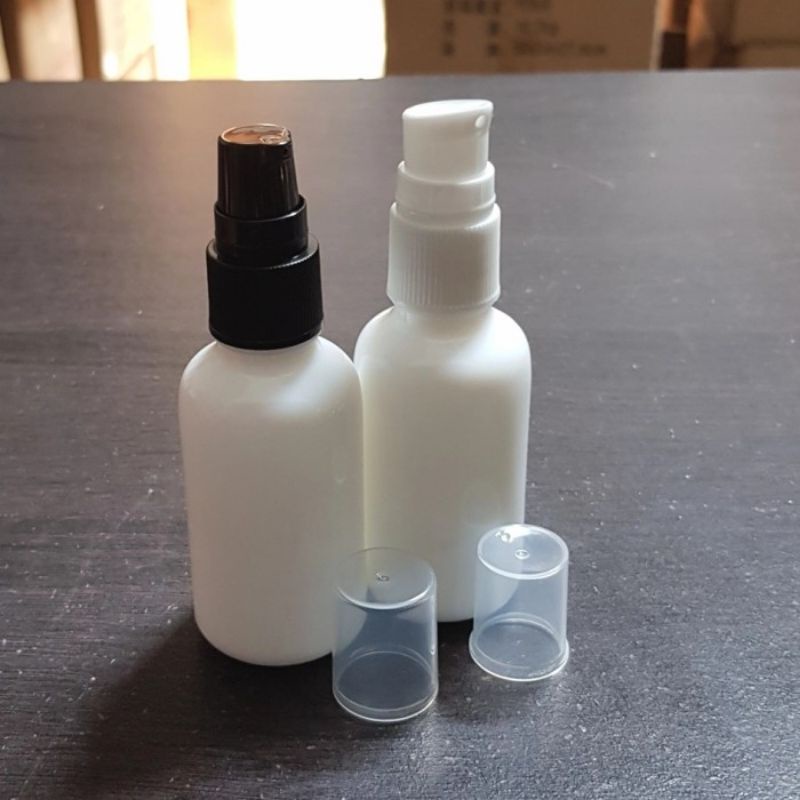 botol kaca 30ml pump / botol kaca 30ml putih treatment pump