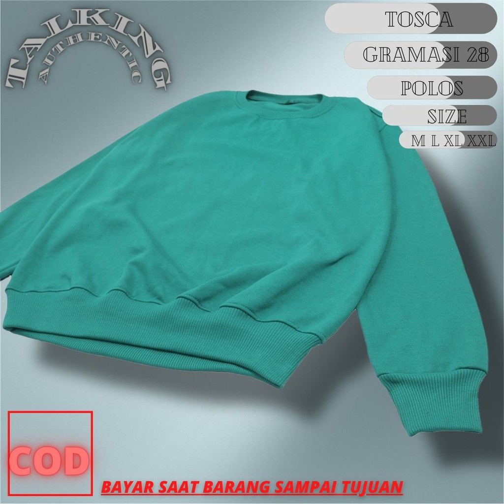 Sweater Polos Cowok Cewek Hijau Tosca Crewneck Unisex Premium Basic Tebal Higt Quality Bigsize