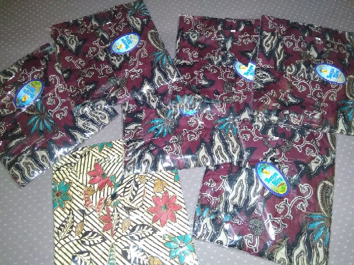 Kemeja Batik Pria M L Xl Xxl Bswart Kenongo Padi Biru Merah Sogan
