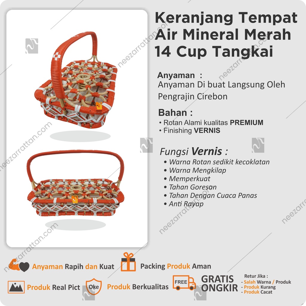 Keranjang Rrotan Merah Tempat Aqua Gelas Air Mineral ROTAN Alami Sintetis 14 cup