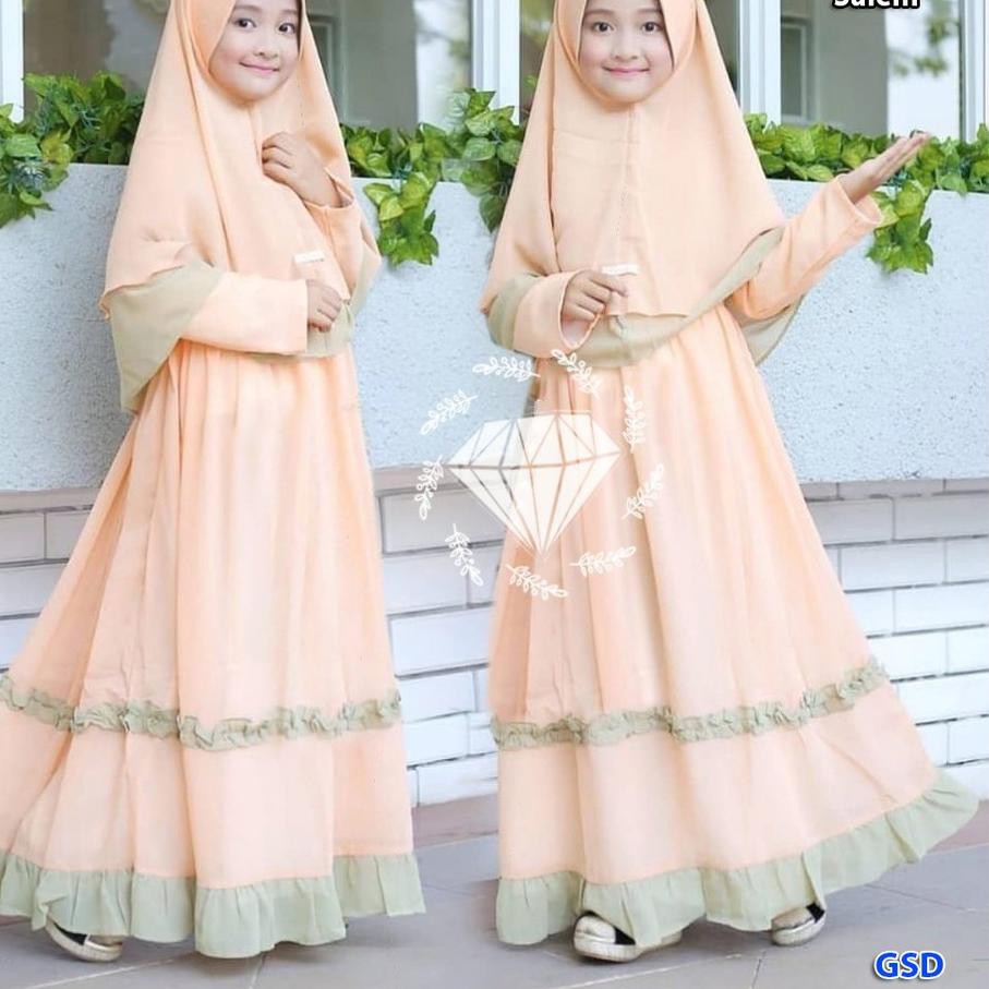 ☀   Maxi dress Muslim + hijab Anak Perempuan MOdel Baju Pesta Muslim anak / HIJAB ASYA ☇