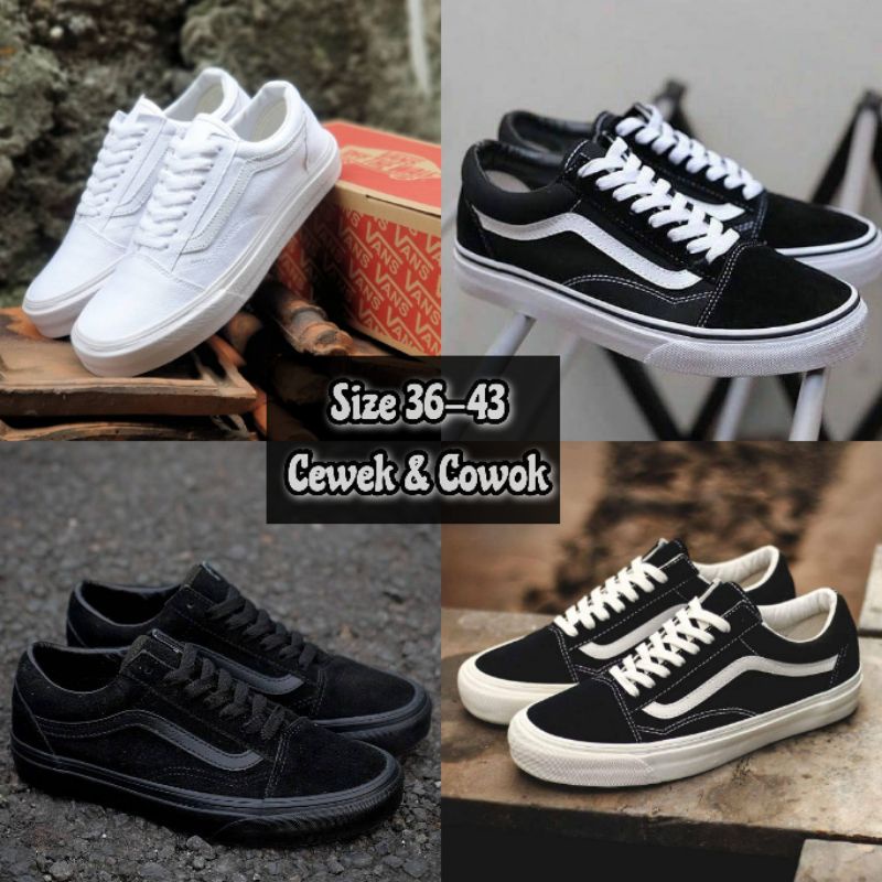 Sepatu Kets Vans Oldskool, Grade Original. Ukuran 36-43. Vans Putih, Vans Hitam Putih Pria/Wanita