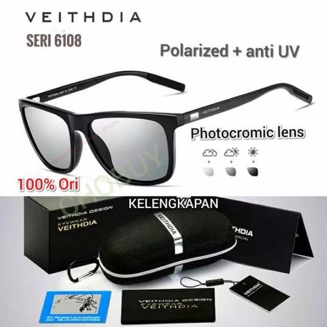 Kacamata Photocromic Polarized Anti Silau UV Siang Malam Original VEITHDIA 6108.