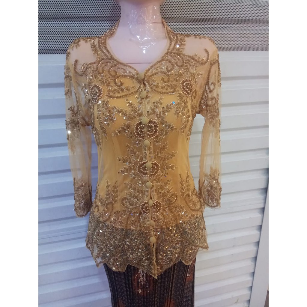 Baju Wisuda Payet Kebaya kerah Sunda Full Payet Warna Gold Setelan