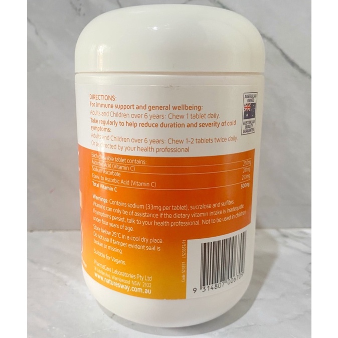 Nature's Way Vitamin C 500mg Sugarless 300 tablets Australia